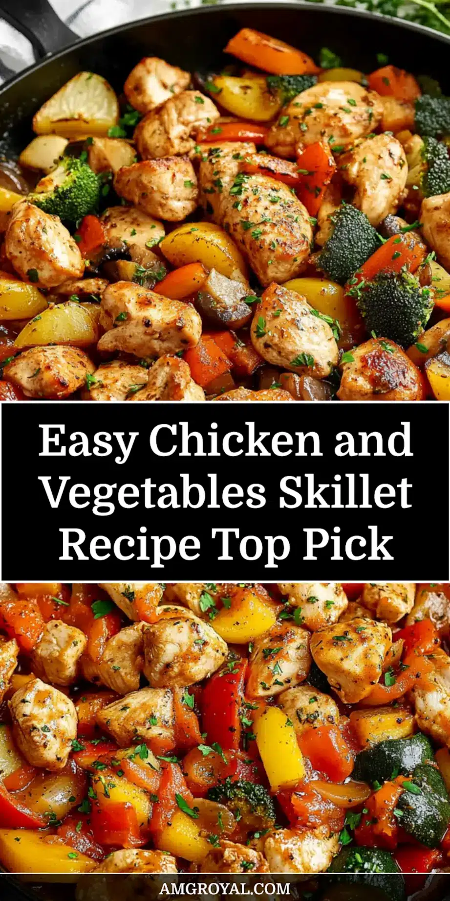 Easy Chicken and Vegetables Skillet Recipe served and plated with fresh herbs and utensils