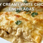 EASY CREAMY WHITE CHICKEN ENCHILADAS centered hero view, clean and uncluttered
