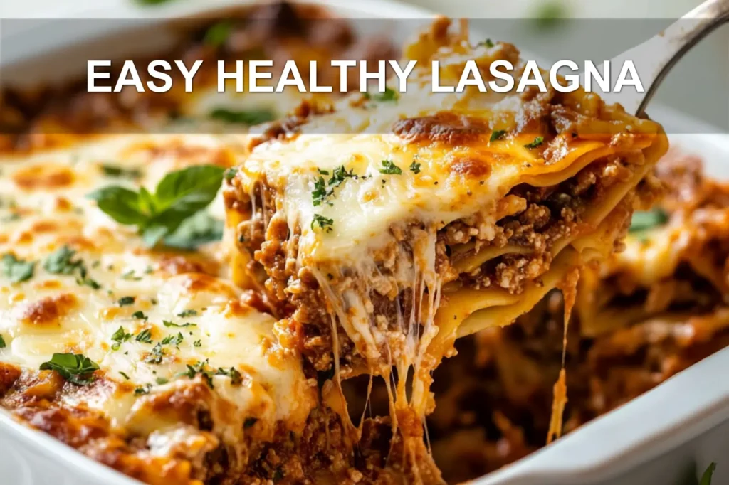 EASY HEALTHY LASAGNA centered hero view, clean and uncluttered