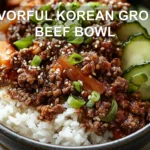 FLAVORFUL KOREAN GROUND BEEF BOWL centered hero view, clean and uncluttered