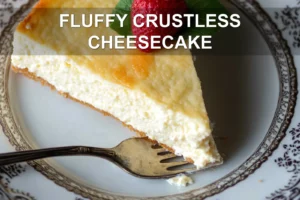 FLUFFY CRUSTLESS CHEESECAKE centered hero view, clean and uncluttered