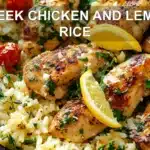 GREEK CHICKEN AND LEMON RICE centered hero view, clean and uncluttered