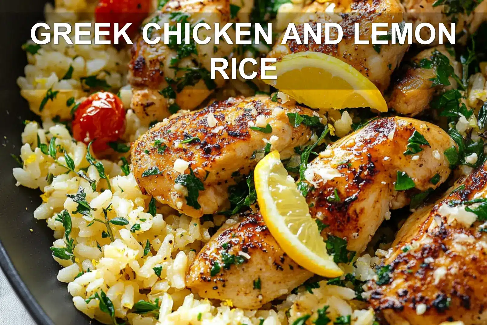 GREEK CHICKEN AND LEMON RICE centered hero view, clean and uncluttered