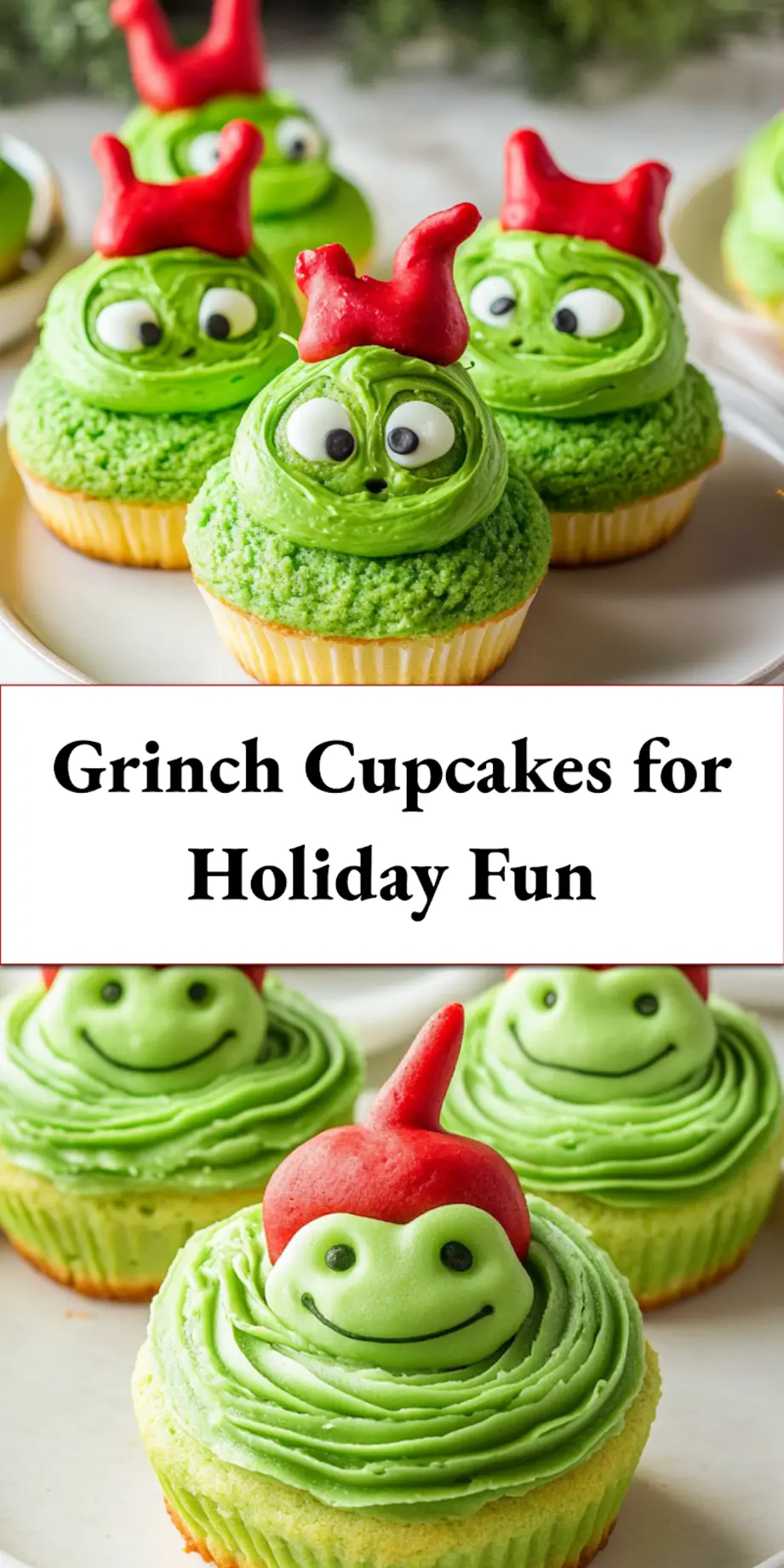 Grinch Cupcakes: Irresistible Green Festive Treats 7 Grinch Cupcakes on a festive background, perfect for holiday gatherings (Pinterest graphic).