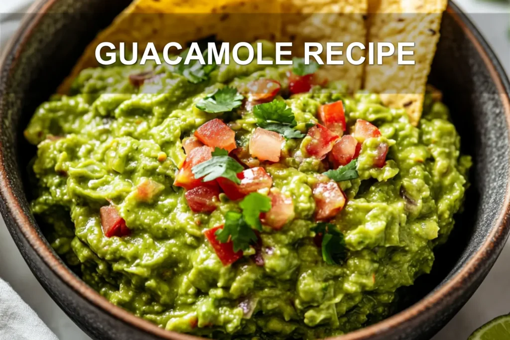 GUACAMOLE RECIPE centered hero view, clean and uncluttered