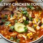 HEALTHY CHICKEN TORTILLA SOUP centered hero view, clean and uncluttered