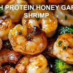 HIGH PROTEIN HONEY GARLIC SHRIMP centered hero view, clean and uncluttered