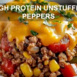 HIGH PROTEIN UNSTUFFED PEPPERS centered hero view, clean and uncluttered