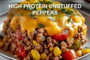 High Protein Unstuffed Peppers: Quick Delicious Feast HIGH PROTEIN UNSTUFFED PEPPERS centered hero view, clean and uncluttered