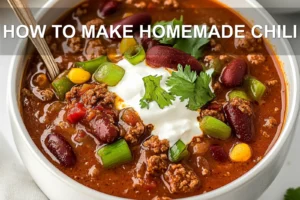 How to Make Homemade Chili: Delicious and Easy Recipe HOW TO MAKE HOMEMADE CHILI centered hero view, clean and uncluttered