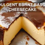 INDULGENT BURNT BASQUE CHEESECAKE centered hero view, clean and uncluttered