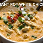 INSTANT POT WHITE CHICKEN CHILI centered hero view, clean and uncluttered