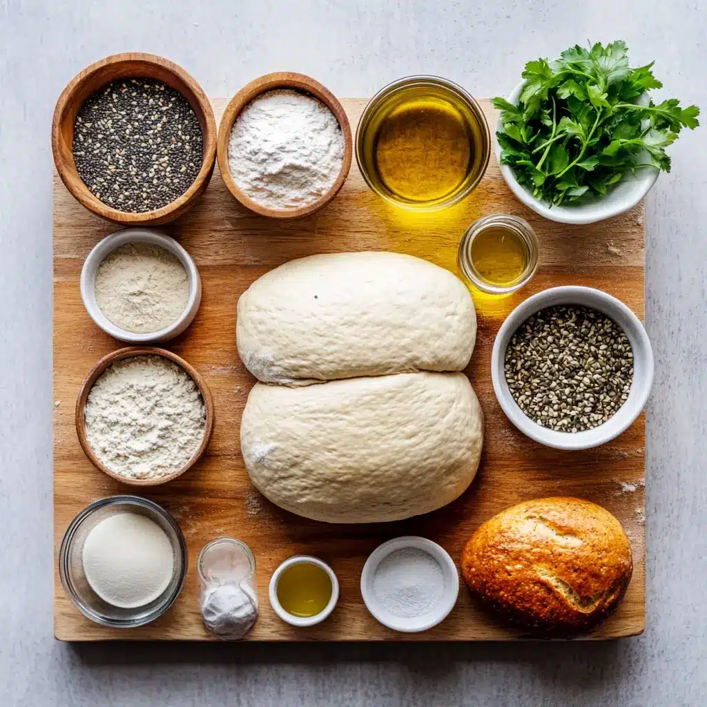 Air Fryer Bread: Easy Delicious Recipes to Love 6 Ingredients laid out for homemade Air Fryer Bread, clean and inviting