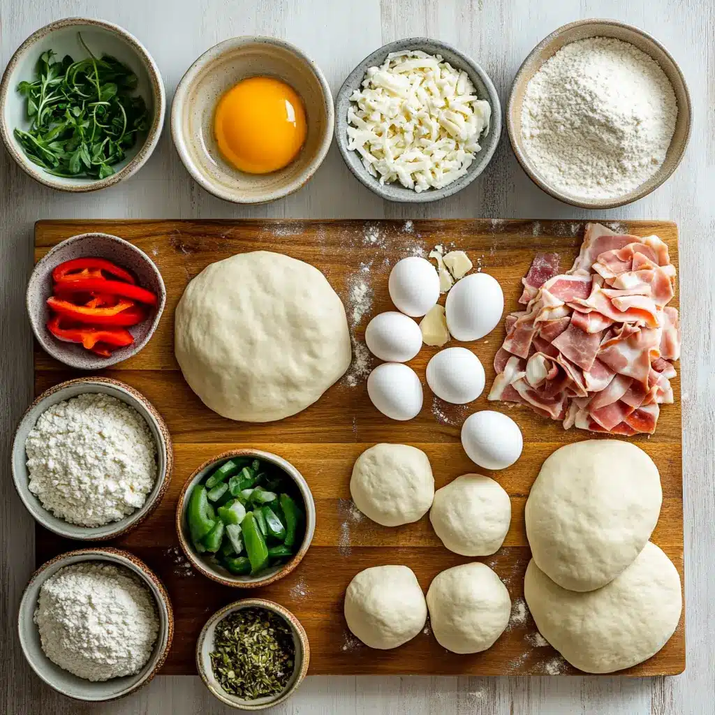 Air Fryer Calzones Made Easy with Irresistible Taste 6 Ingredients for Air Fryer Calzones laid out on a clean surface