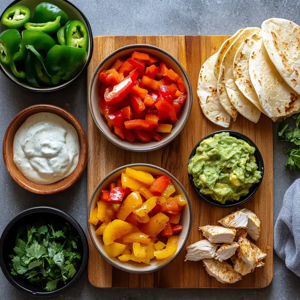 Air Fryer Chicken Fajitas Simple Delicious Recipe 6 Air Fryer Chicken Fajitas ingredients displayed in a clean, uncluttered hero view