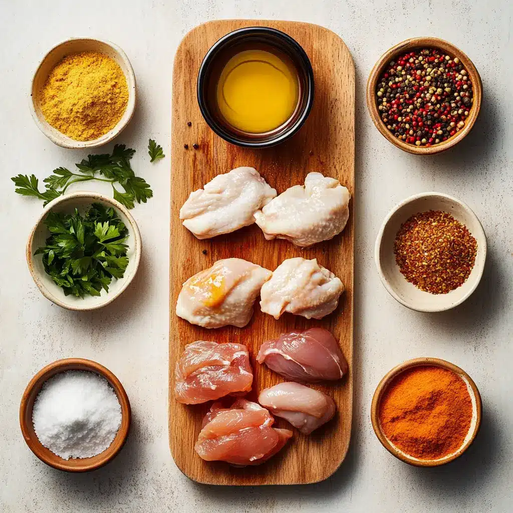 Air Fryer Fried Chicken Breast Simple and Irresistible 6 Close-up of raw chicken breasts soaking in buttermilk, surrounded by a bowl of seasoned flour and various spices, ready for air frying.