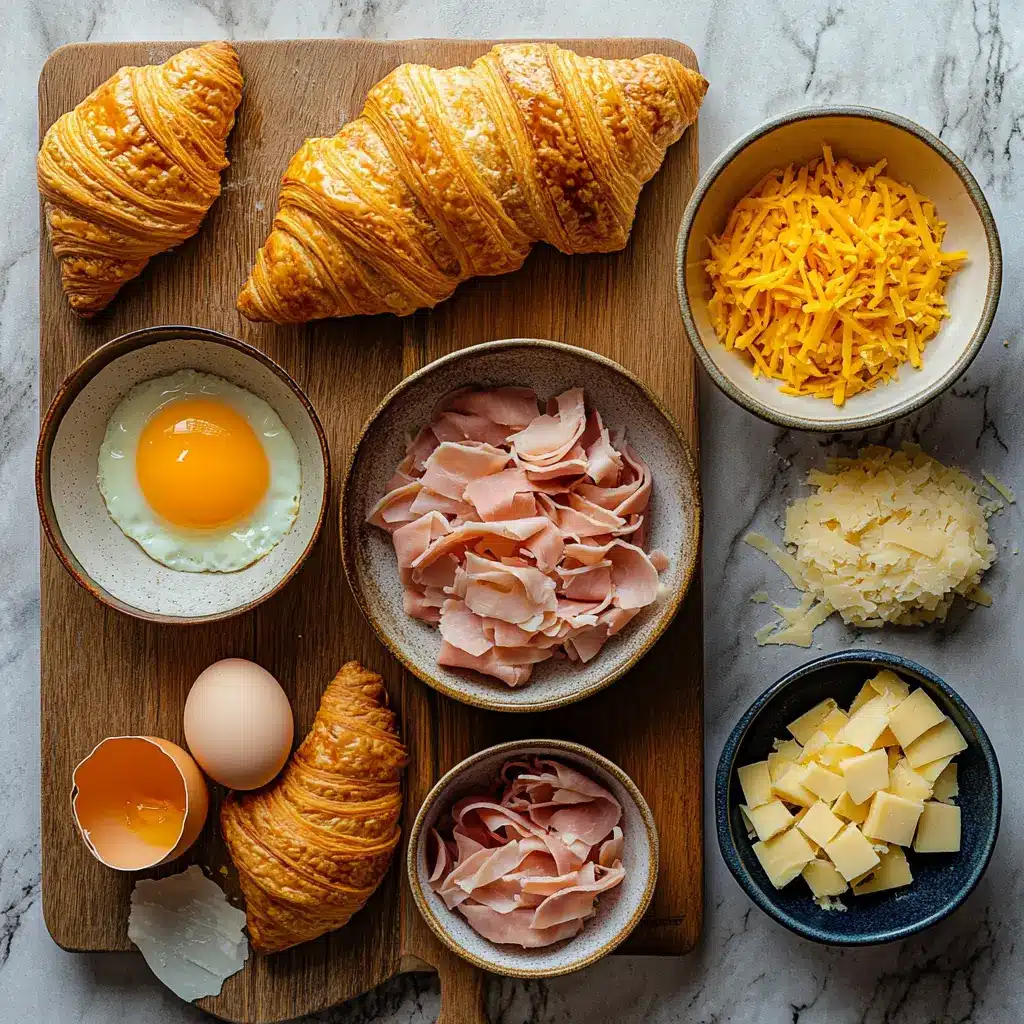 AIR FRYER HAM CHEESE CROISSANTS centered hero view, clean and uncluttered