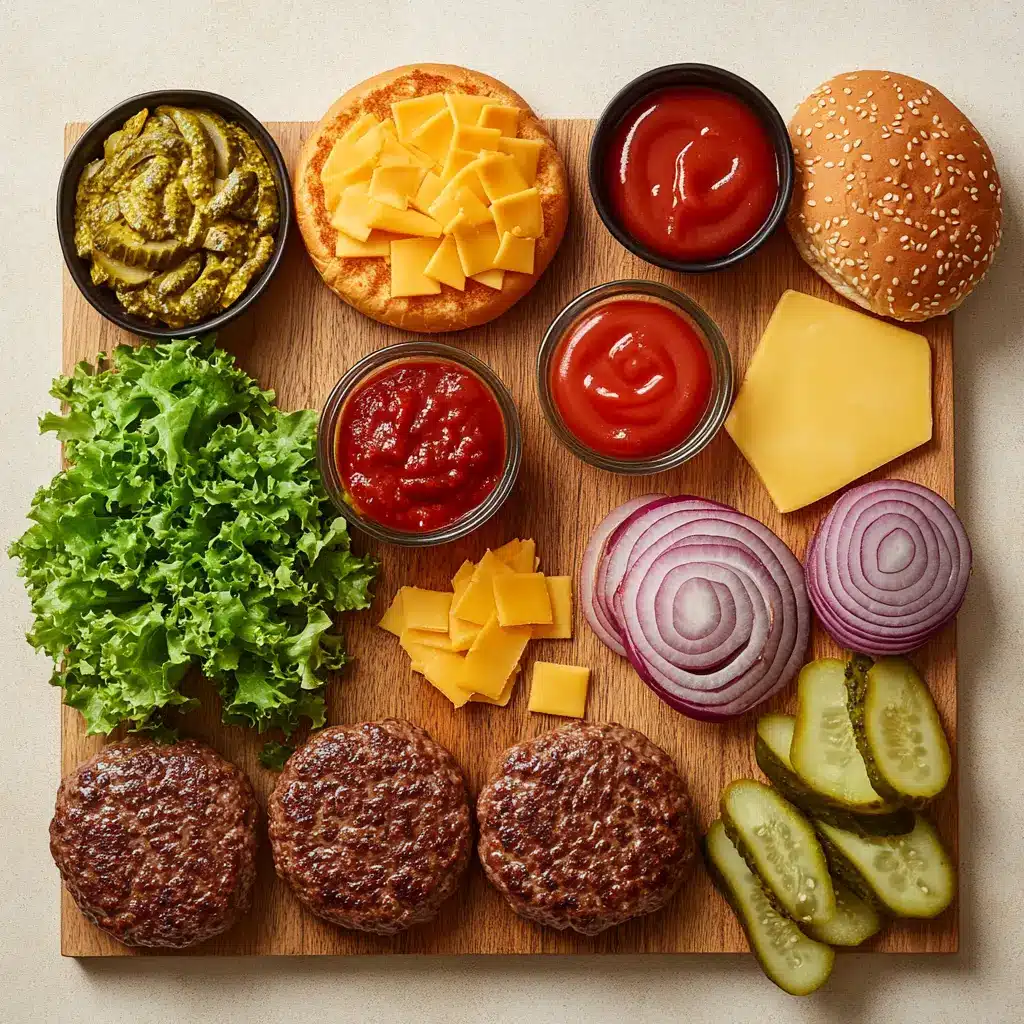 Air Fryer Hamburgers Made Simple and Delicious 6 Ingredients for Air Fryer Hamburgers including ground beef, spices, and buns