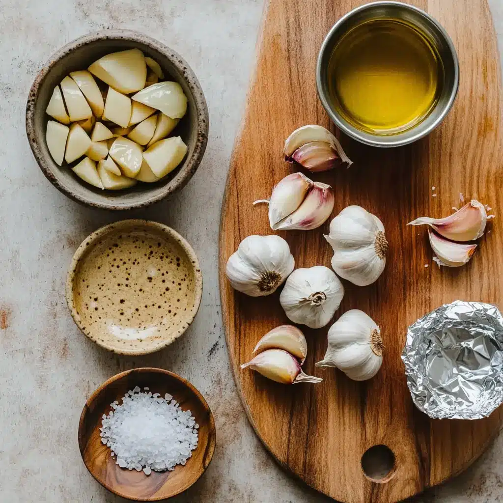 Whole garlic bulb prepared for air frying, with the top sliced off and olive oil drizzled on top.