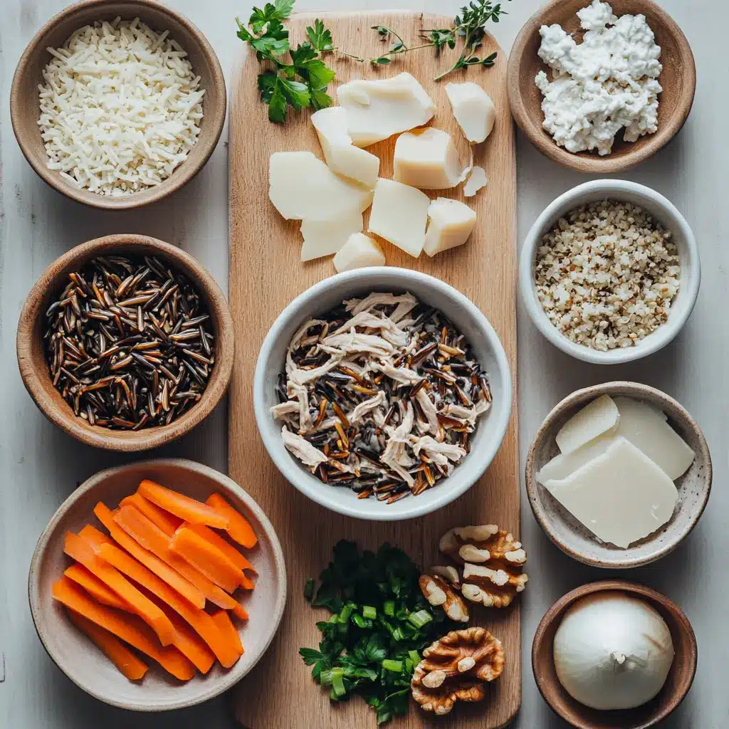 A comforting bowl of Autumn Wild Rice Soup, garnished and ready to eat, presented cleanly.