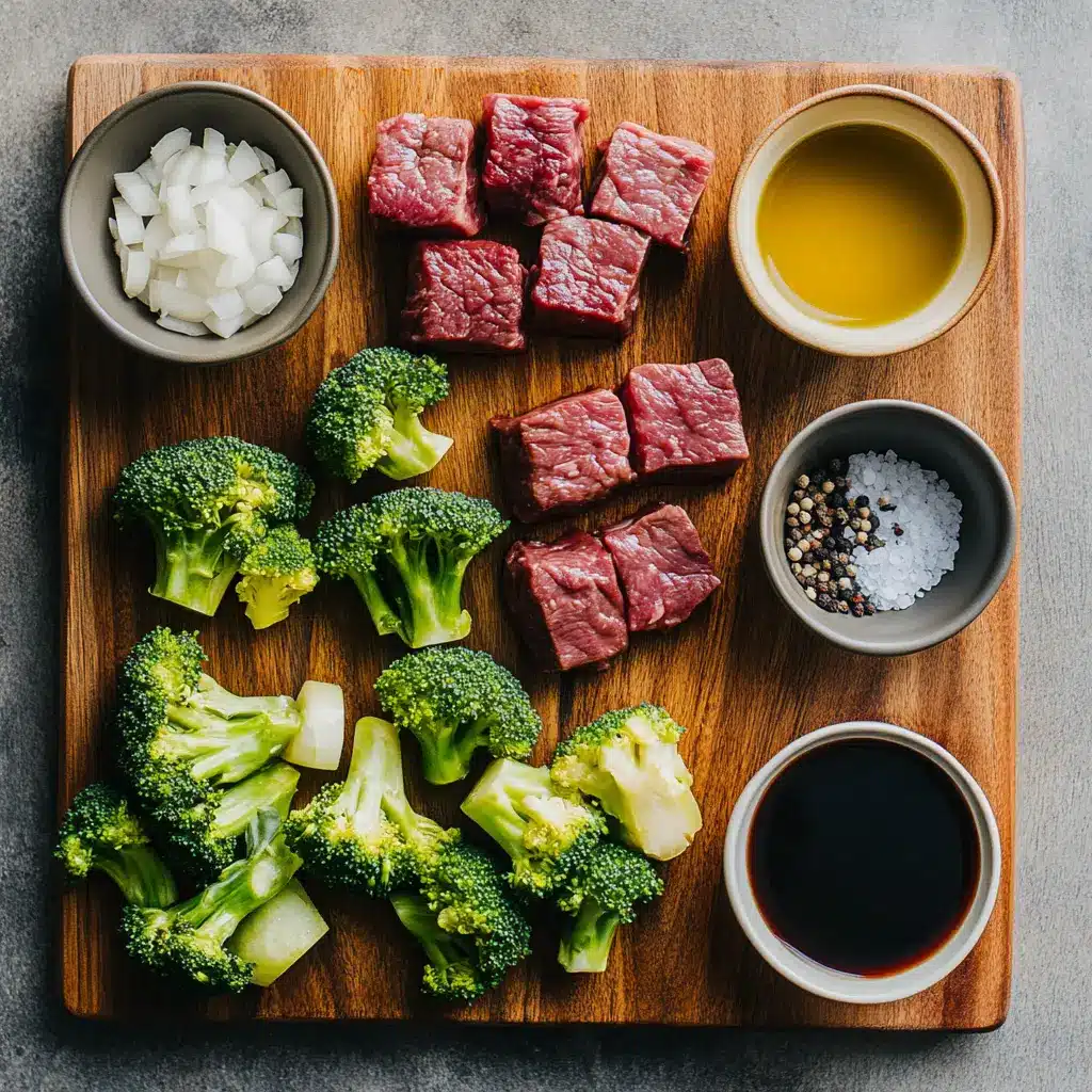 Best Beef and Broccoli: Quick and Delicious Dinner 5 Overhead view of a prepared Beef and Broccoli dish in a skillet, showcasing fresh ingredients and vibrant colors, ready to serve.