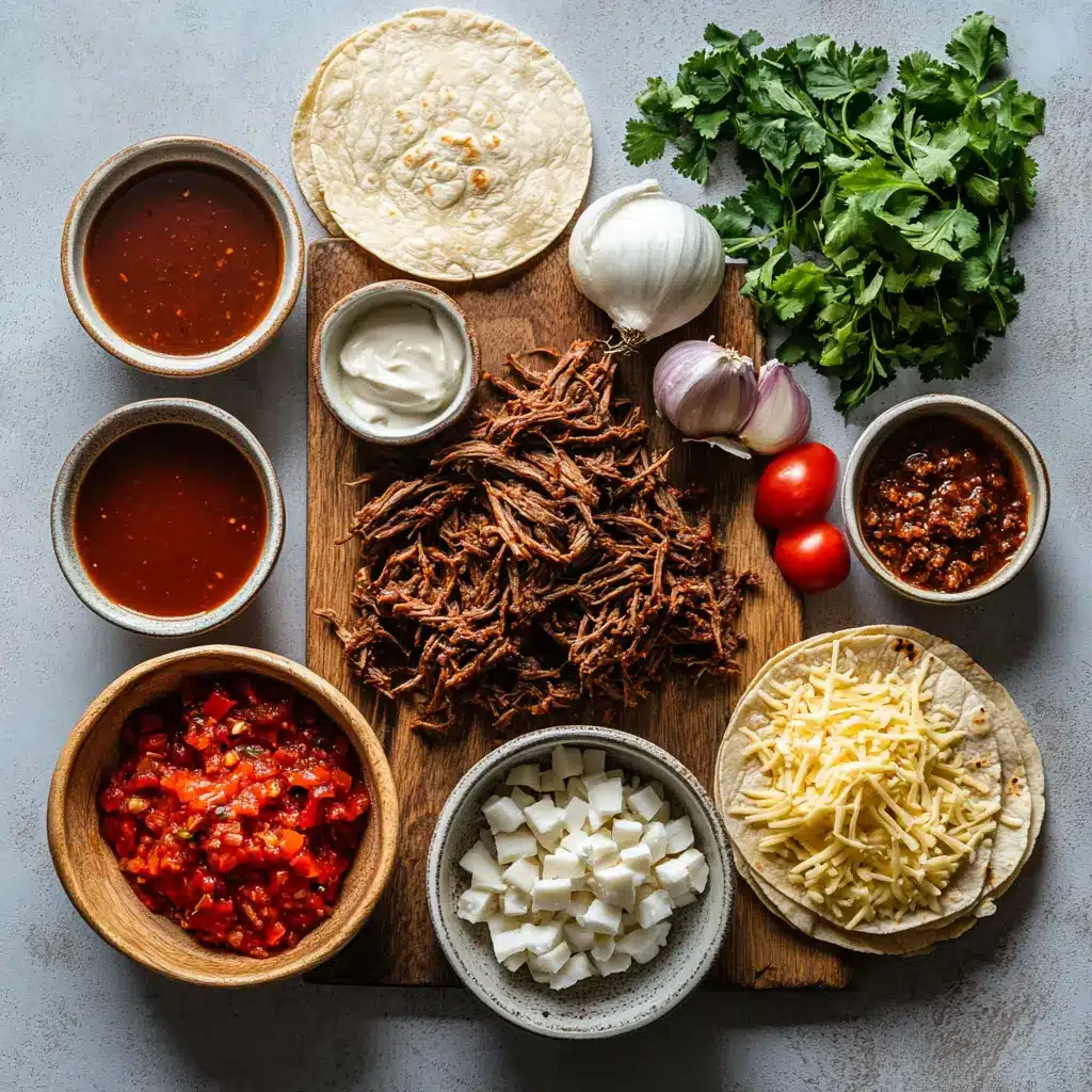 Birria Tacos - Irresistible Ways to Make Them Easy 6 Juicy Birria Tacos ingredients laid out, ready for cooking