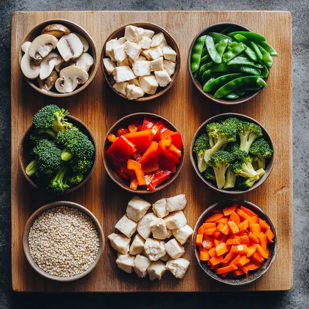 Vibrant Chicken with Mixed Vegetable Stir Fry in a wok, ingredients ready