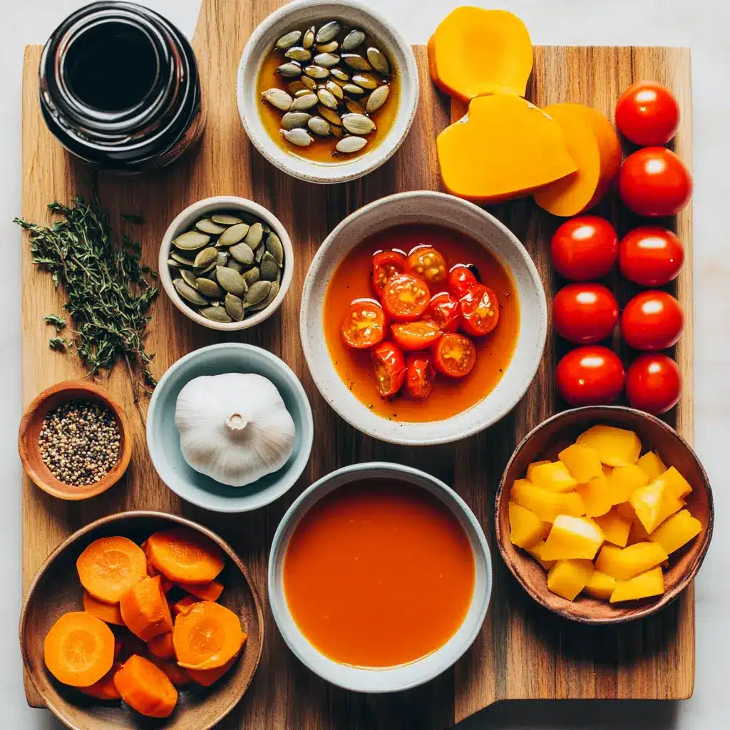 Creamy Roasted Pumpkin and Tomato Soup Recipe Delight 5 CREAMY ROASTED PUMPKIN AND TOMATO SOUP centered hero view, clean and uncluttered