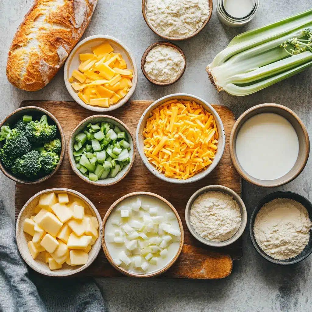 EASY BROCCOLI CHEDDAR SOUP centered hero view, clean and uncluttered