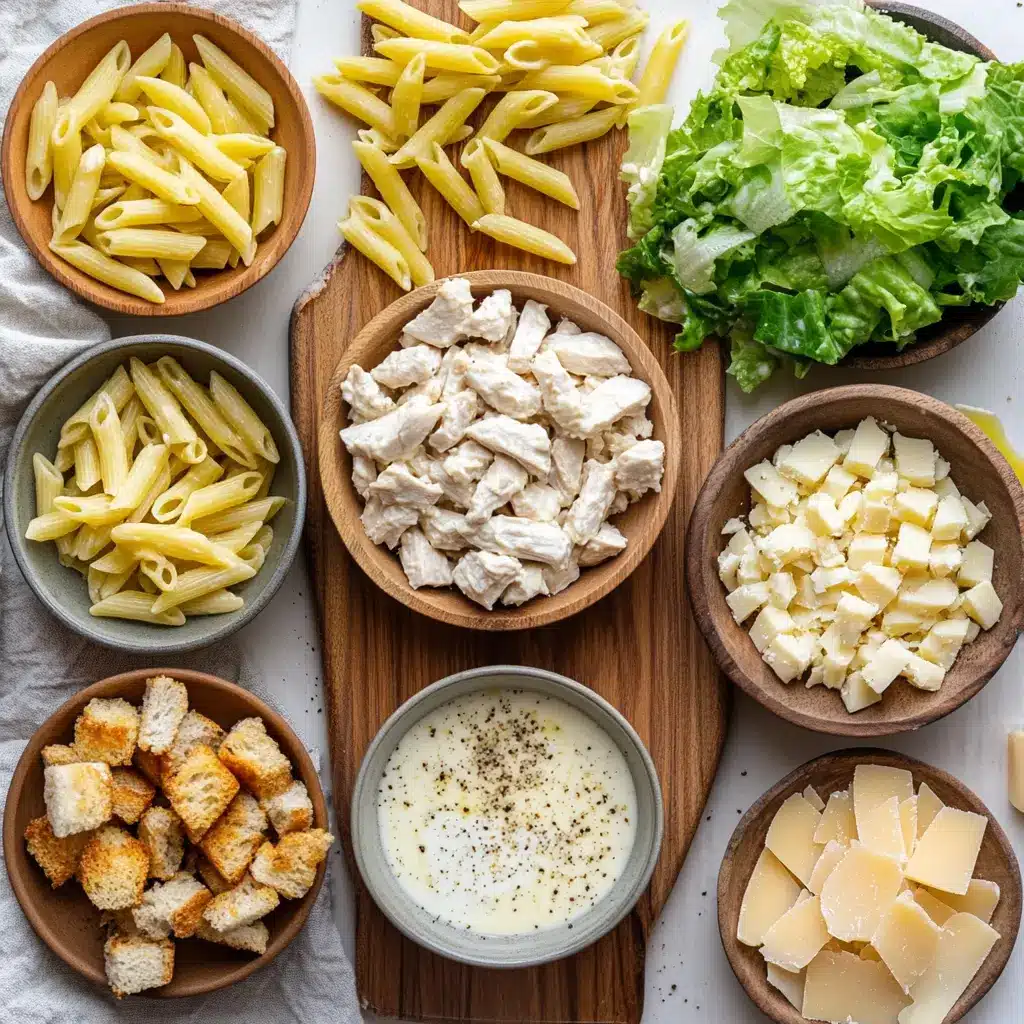 Easy Chicken Caesar Pasta Salad Recipe Youll Love 6 Delicious Easy Chicken Caesar Pasta Salad, served in a large bowl with crisp romaine, pasta, and chicken