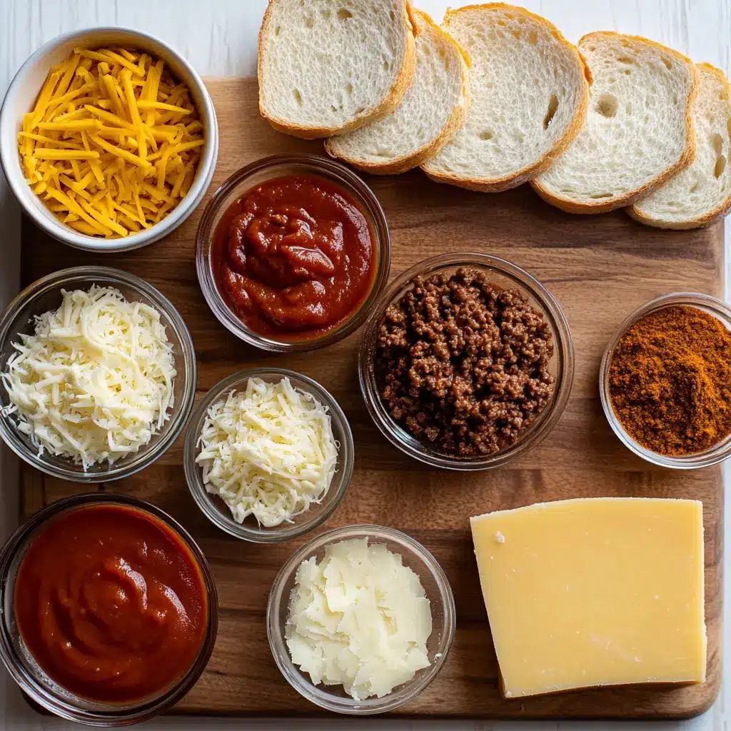 Hearty Garlic Bread Sloppy Joes piled high with savory meat filling and melted cheese on toasted bread