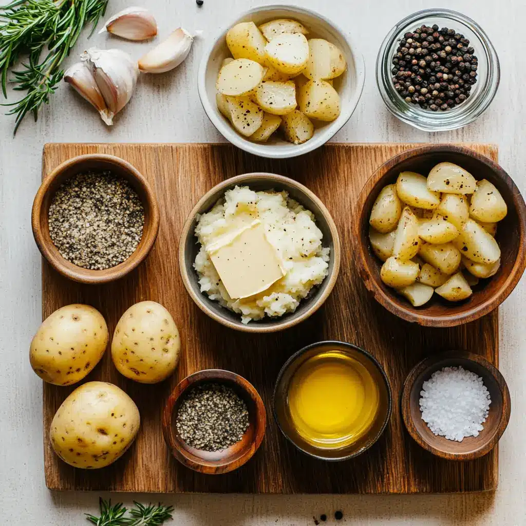 GARLICKY AIR FRYER SMASHED POTATOES centered hero view, clean and uncluttered