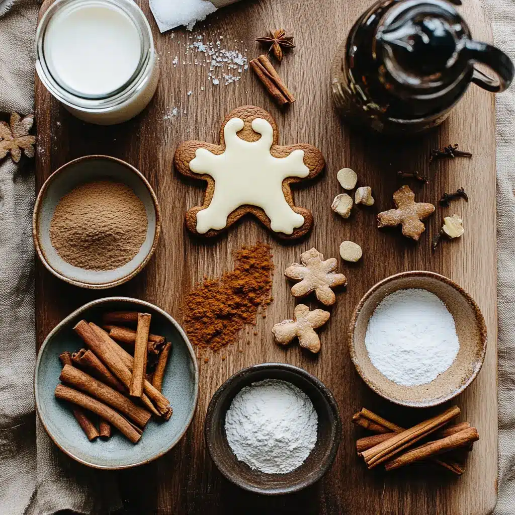 Freshly baked gingerbread man cookies, perfectly shaped and ready to decorate