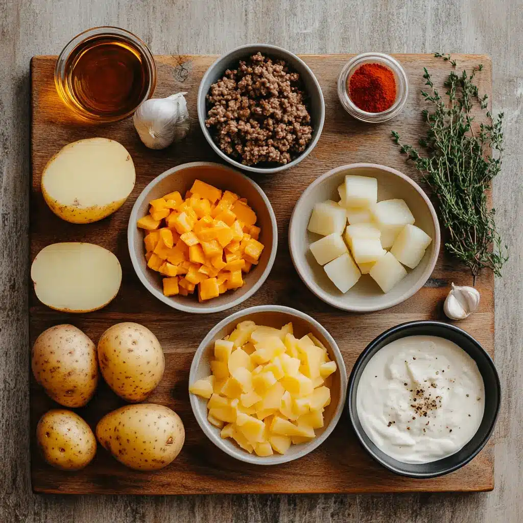 Ground Beef and Potatoes Casserole hero view, centered and clean, showcasing ingredients