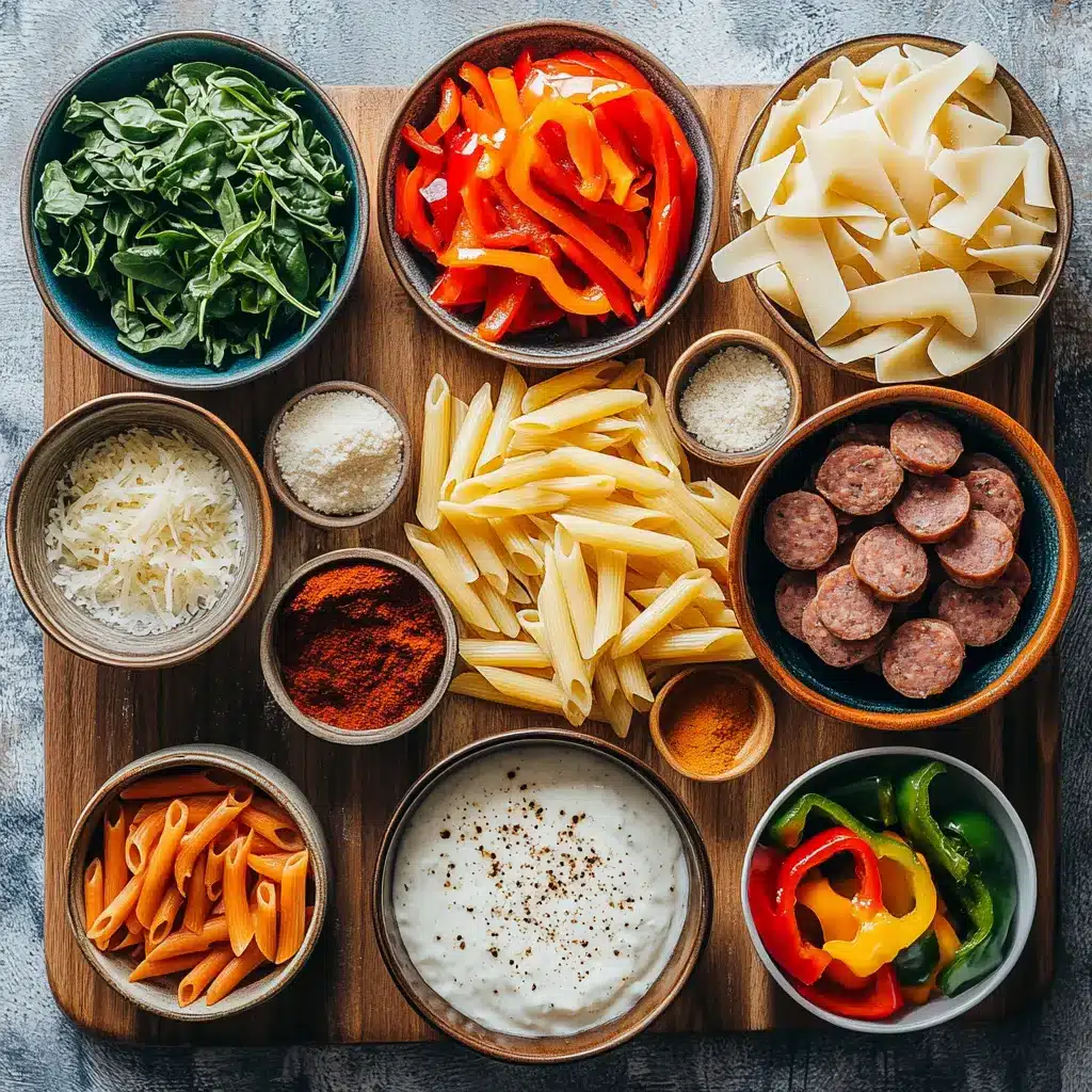 Delicious One-Pot Creamy Cajun Sausage Pasta, garnished with fresh parsley and ready to serve