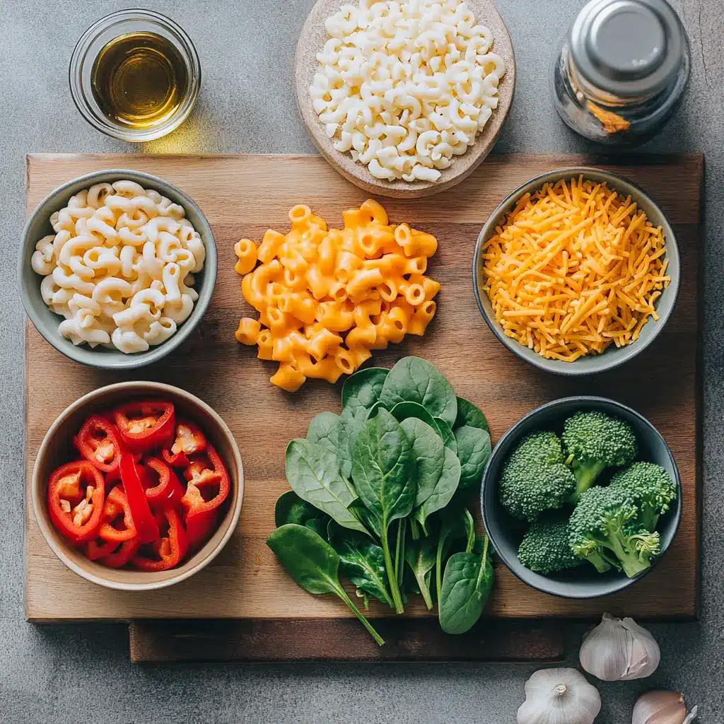 ONE POT VEGGIE MAC AND CHEESE centered hero view, clean and uncluttered