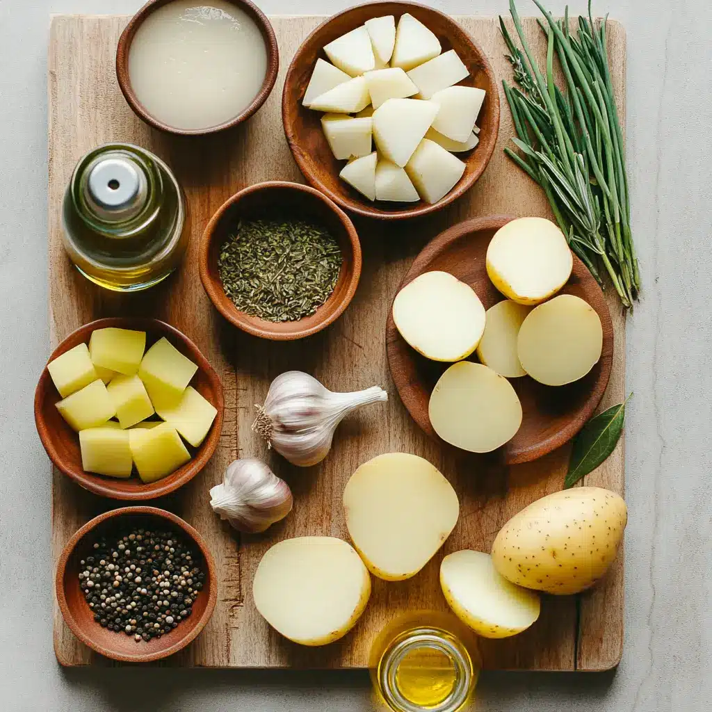 Potato Leek Soup Comforting Easy to Make Recipe 6 Overhead view of ingredients for creamy Potato Leek Soup