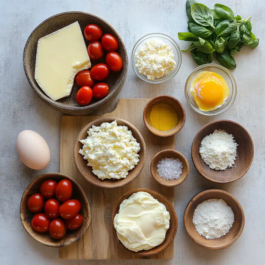 Top-down view of ingredients laid out for the protein-packed cottage cheese egg bake recipe