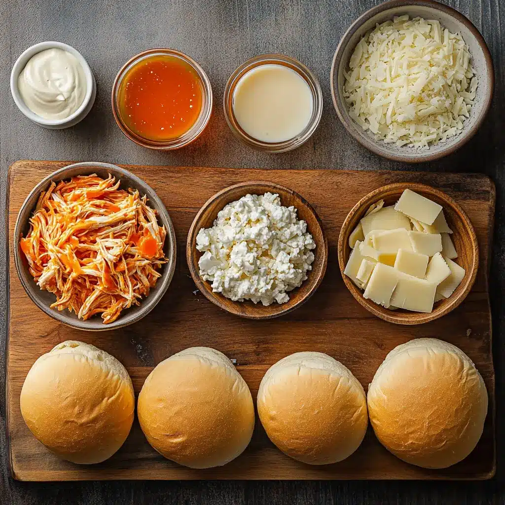 Delicious Sheet Pan Buffalo Chicken Sliders fresh from the oven, cheese bubbling and buns golden brown.