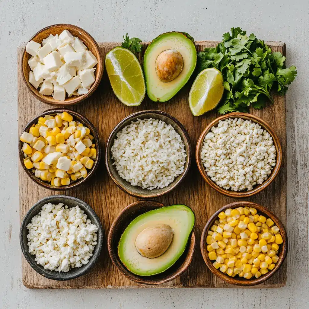 Vibrant Street Corn Chicken Rice Bowl with fresh ingredients and toppings
