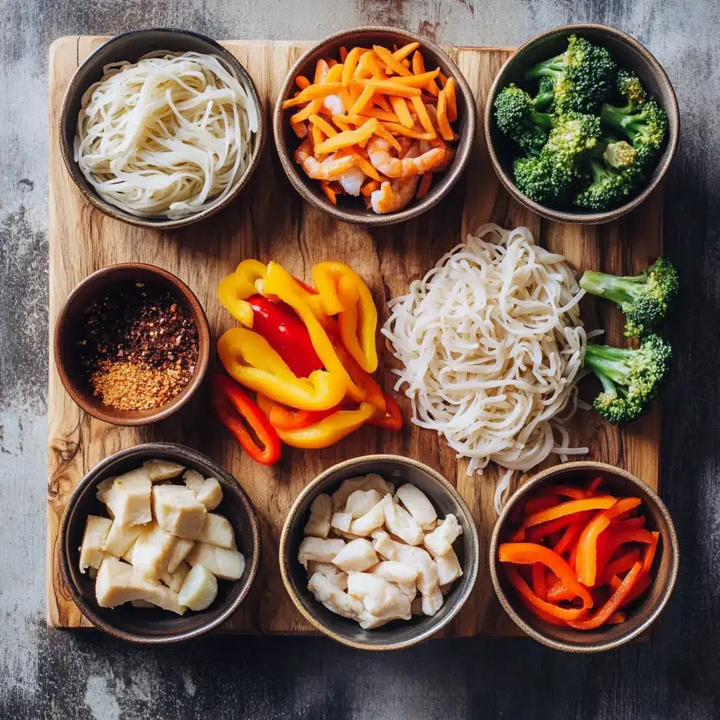 Freshly prepared Street Style Thai Drunken Noodles, vibrant with wide rice noodles, colorful vegetables, and chicken, ready to serve.