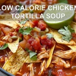 LOW CALORIE CHICKEN TORTILLA SOUP centered hero view, clean and uncluttered