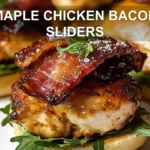 MAPLE CHICKEN BACON SLIDERS centered hero view, clean and uncluttered