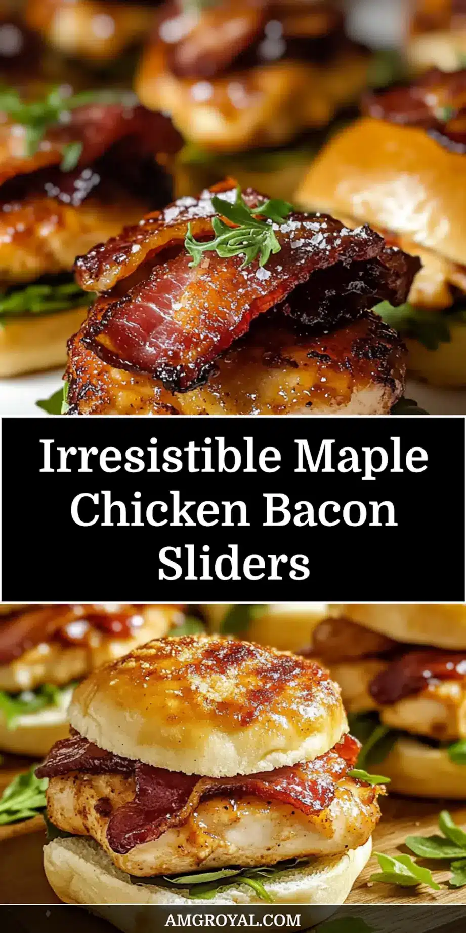 MAPLE CHICKEN BACON SLIDERS centered hero view, clean and uncluttered_pin