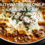 MOUTHWATERING ONE POT LASAGNA SOUP centered hero view, clean and uncluttered