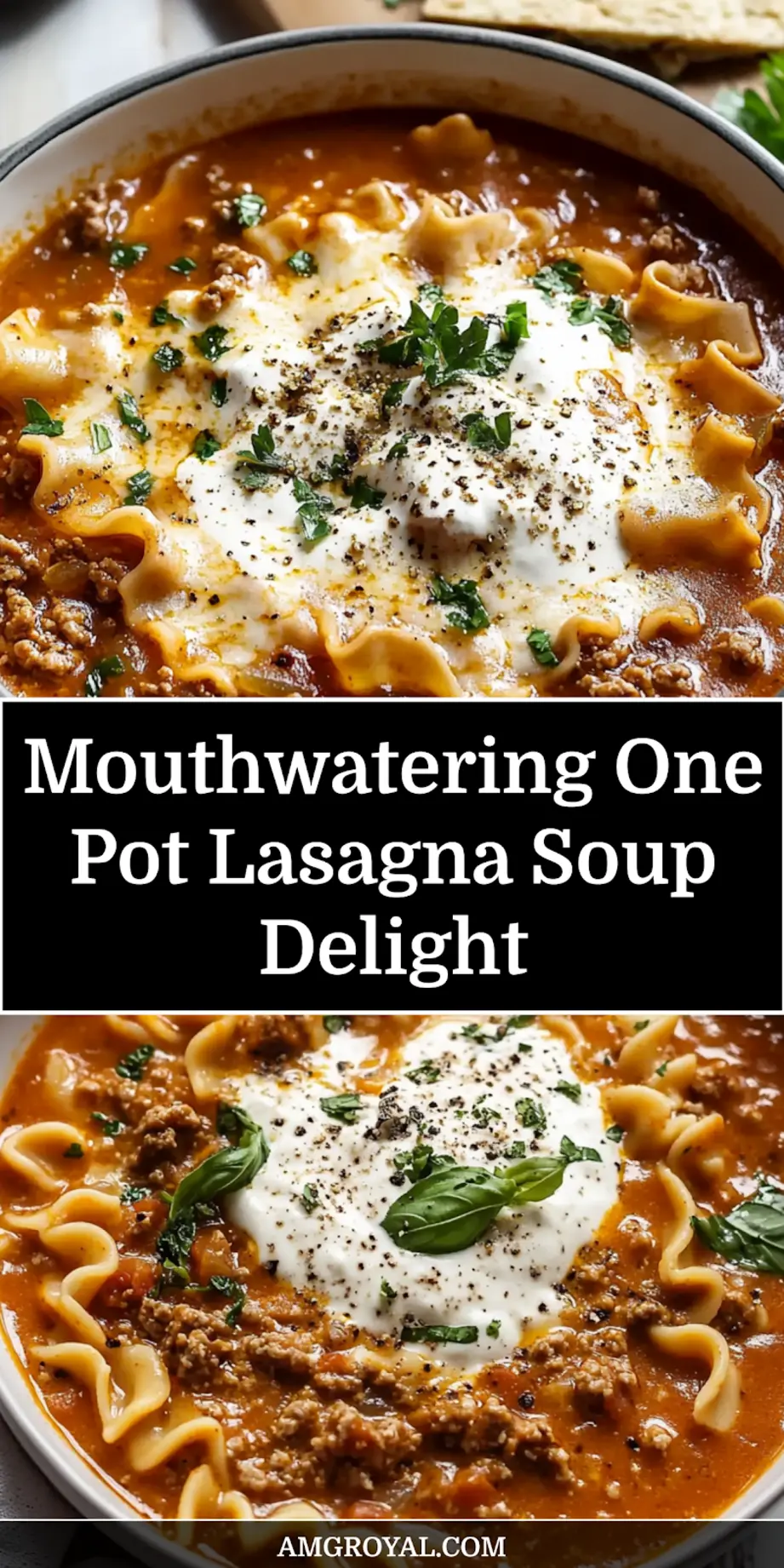 Mouthwatering One Pot Lasagna Soup: Easy Italian Comfort 6 MOUTHWATERING ONE POT LASAGNA SOUP centered hero view, clean and uncluttered_pin