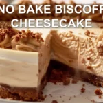NO BAKE BISCOFF CHEESECAKE centered hero view, clean and uncluttered