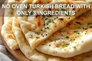 No-Oven Turkish Bread With Only 3 Ingredients: Quick and Easy Recipe NO OVEN TURKISH BREAD WITH ONLY 3 INGREDIENTS centered hero view, clean and uncluttered