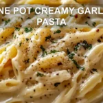 ONE POT CREAMY GARLIC PASTA centered hero view, clean and uncluttered