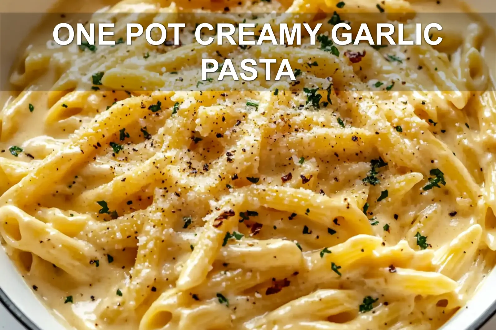 ONE POT CREAMY GARLIC PASTA centered hero view, clean and uncluttered